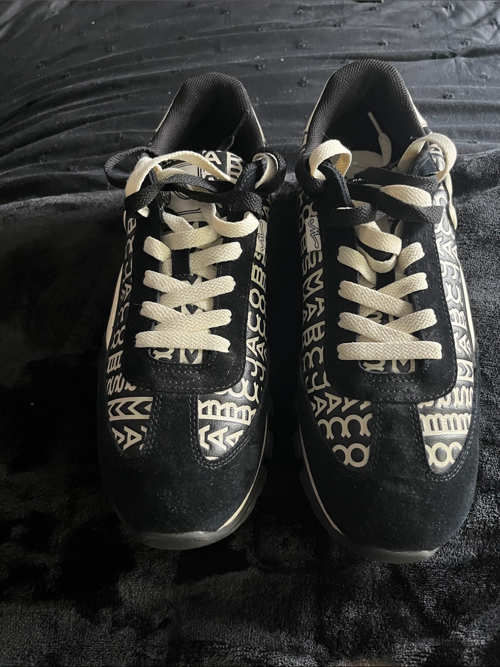 Marc Jacobs Black and Cream Logo-Print Sneakers